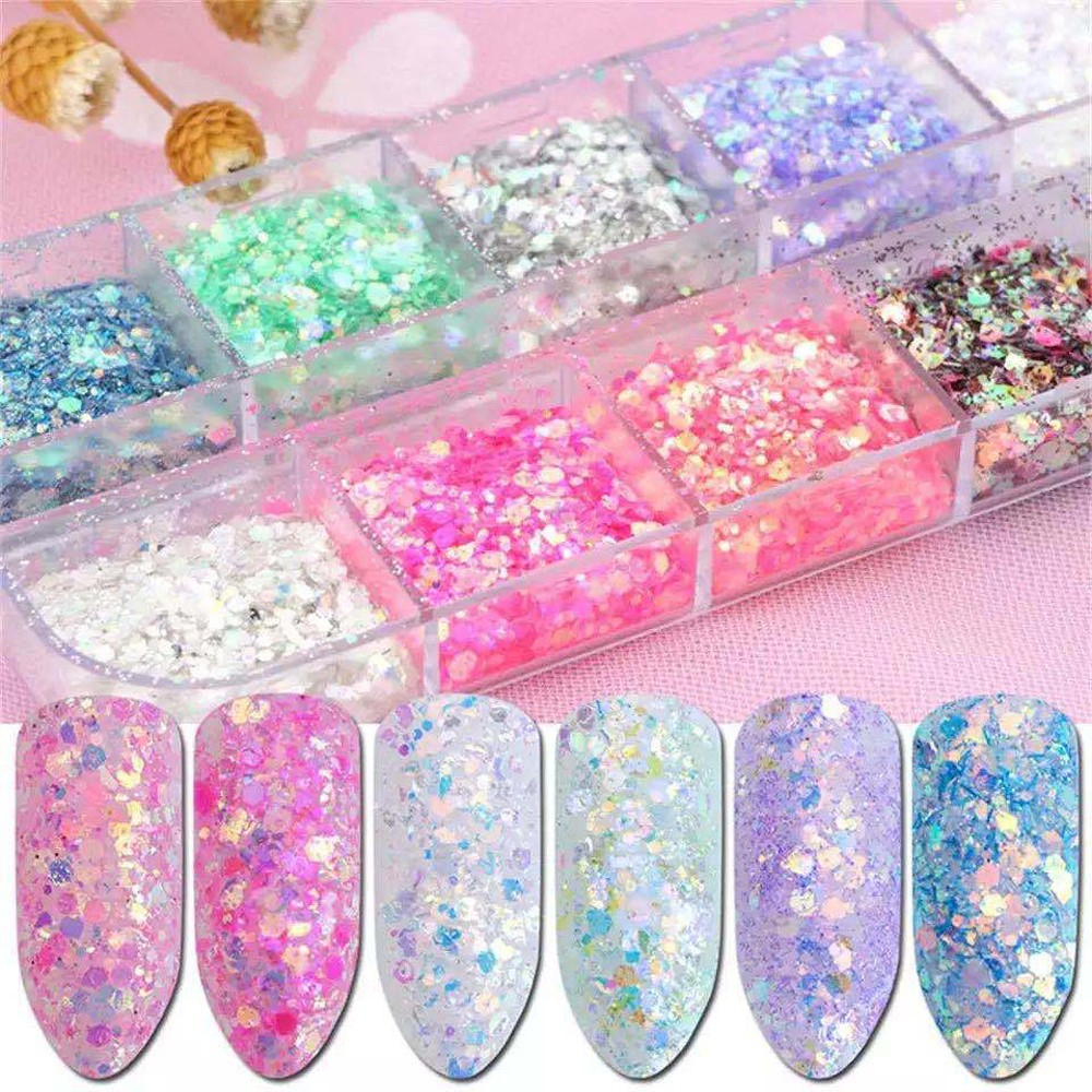 (12-tlg. Set) Nail Art Gel Nägel UV Glitzer Pulver für die Maniküre - Style 4