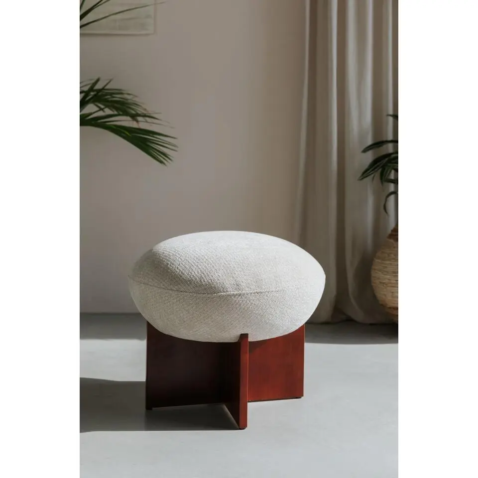 Housecraft Living Ufo Poef op Houten onderstel Rond 51 cm Beige/ Bruin
