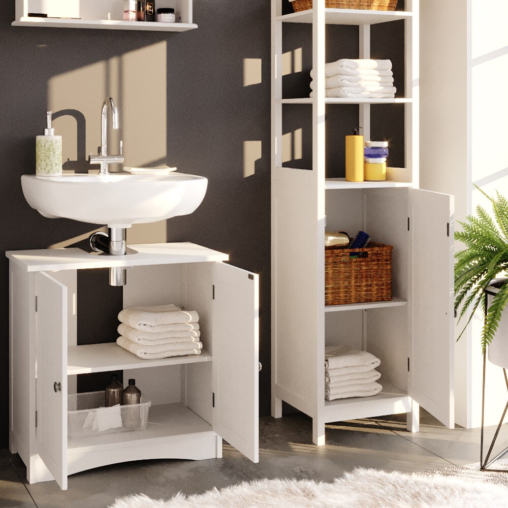 Vicco Badschrank Bianco Hochschrank 160x40x32cm Badregal Badmöbel weiß Holz Badezimmerschrank im Landhausstil
