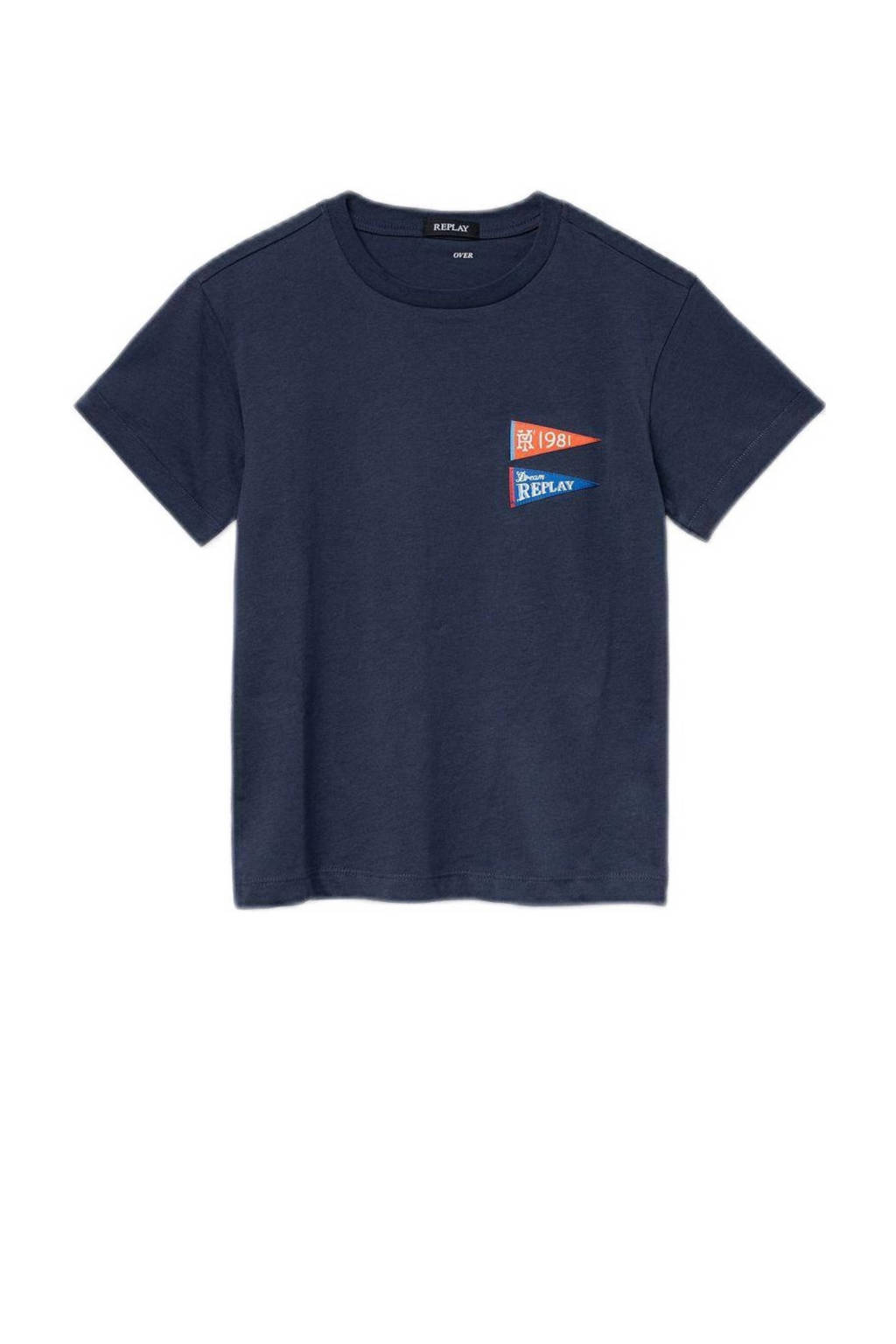 REPLAY T-shirt met printopdruk donkerblauw