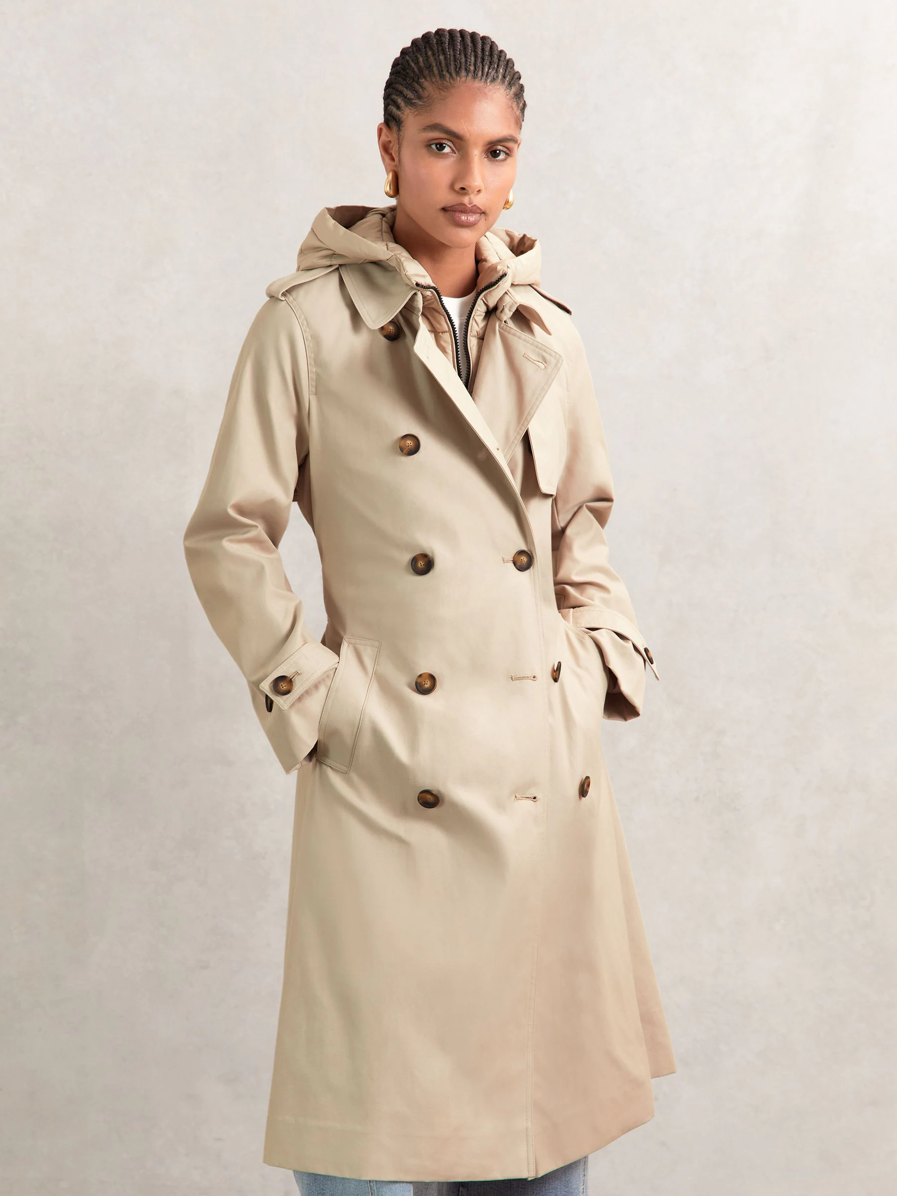 Pastelgeel - Reiss trenchcoat Double breasted Met capuchon