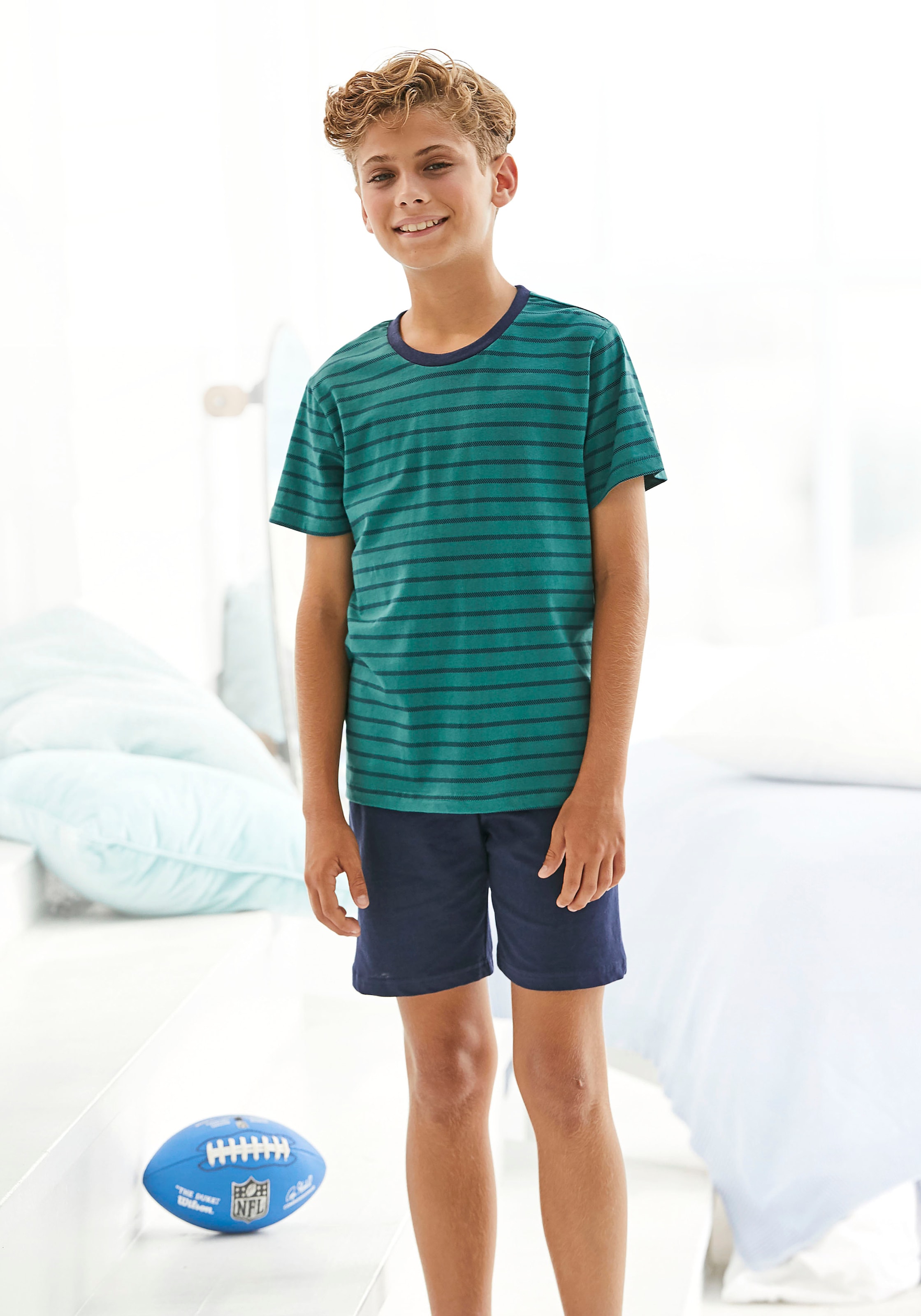 le jogger® Pyjama 1 Stück, 2 Stk. tlg., Schlafanzug mit gestreiftem Oberteil