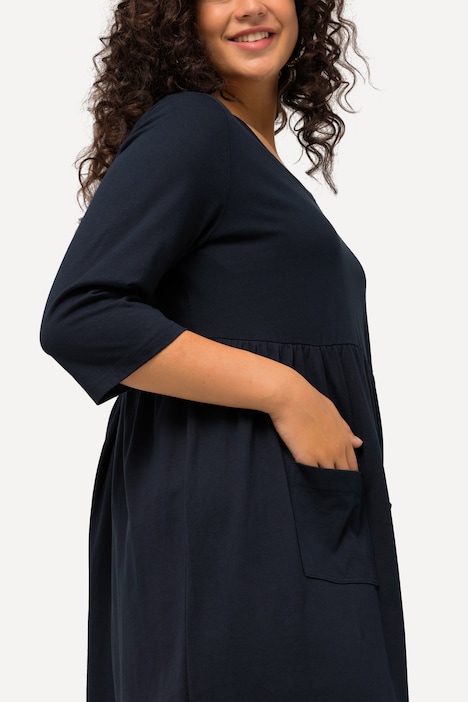 Jerseykleid, A-Linie, Empirenaht, Rundhals, 3/4-Arm