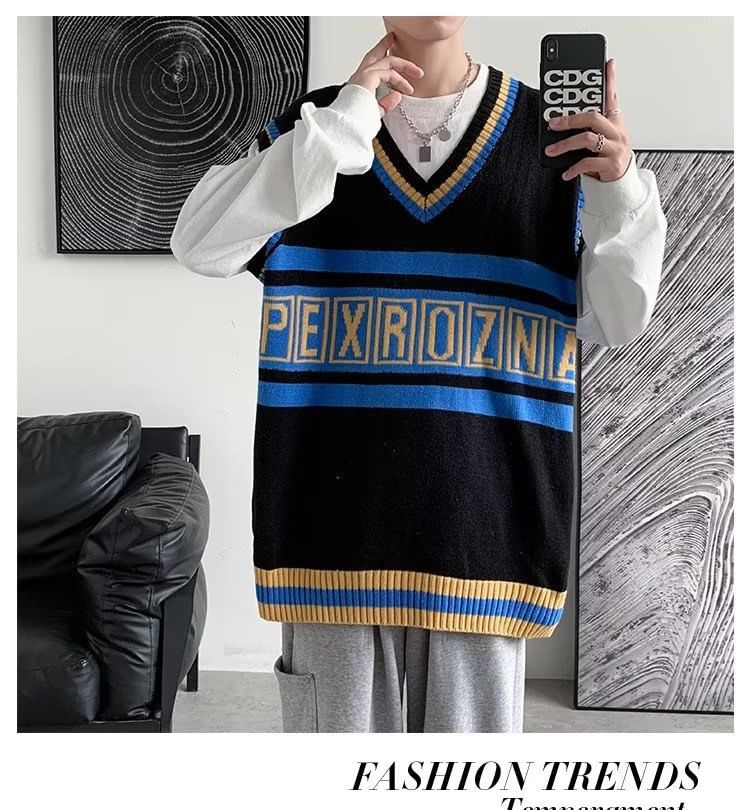 jaywoon - Oversized vest met V-hals en letters