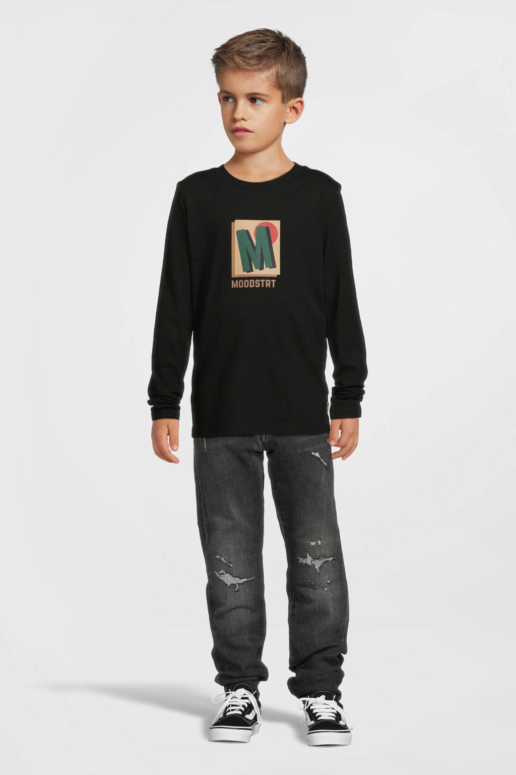Moodstreet longsleeve Loek met printopdruk zwart