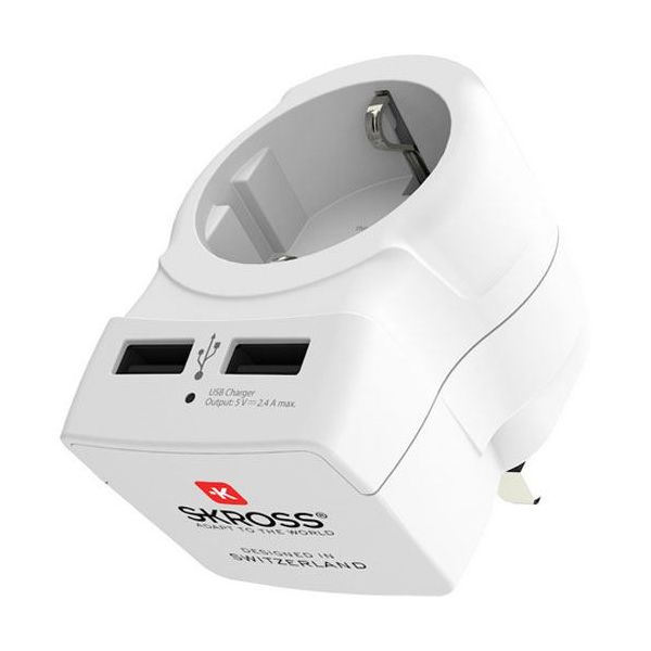 Skross Adapt. Europeu de Schuko para Reino Unido Europe To uk   2xUSB - EU2UK2USB