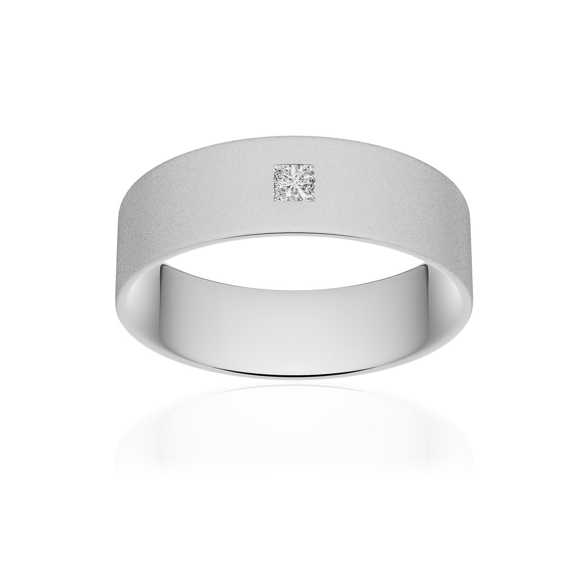 Alliance platine 950 sablé ruban plat confort 6 mm diamant princesse