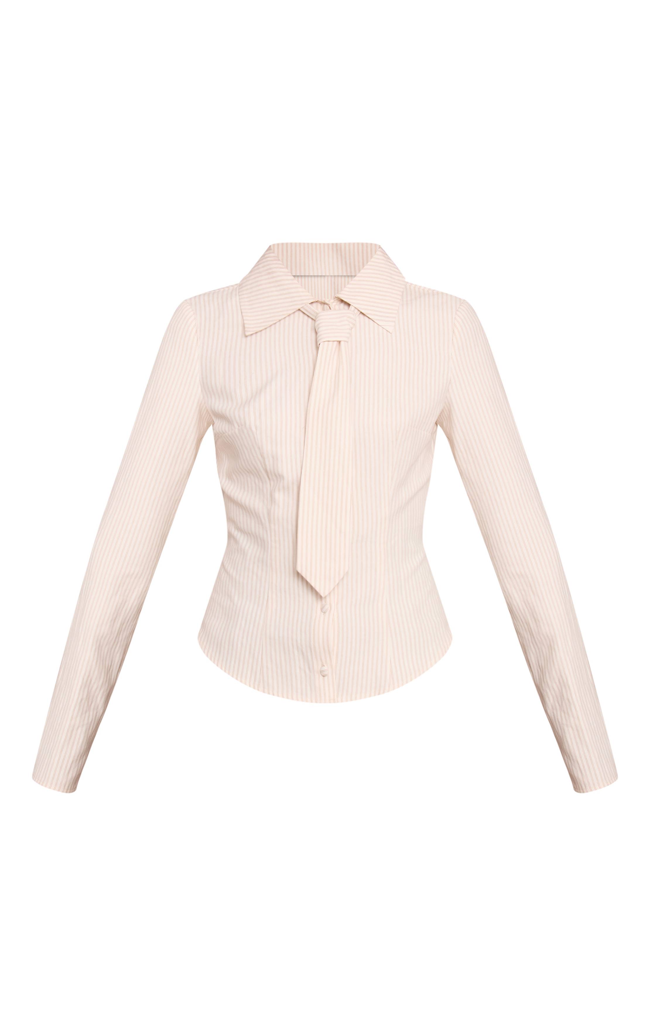 Blanc Chemise Ajustée À Rayures Peau De Pêche Avec Détail Nœud