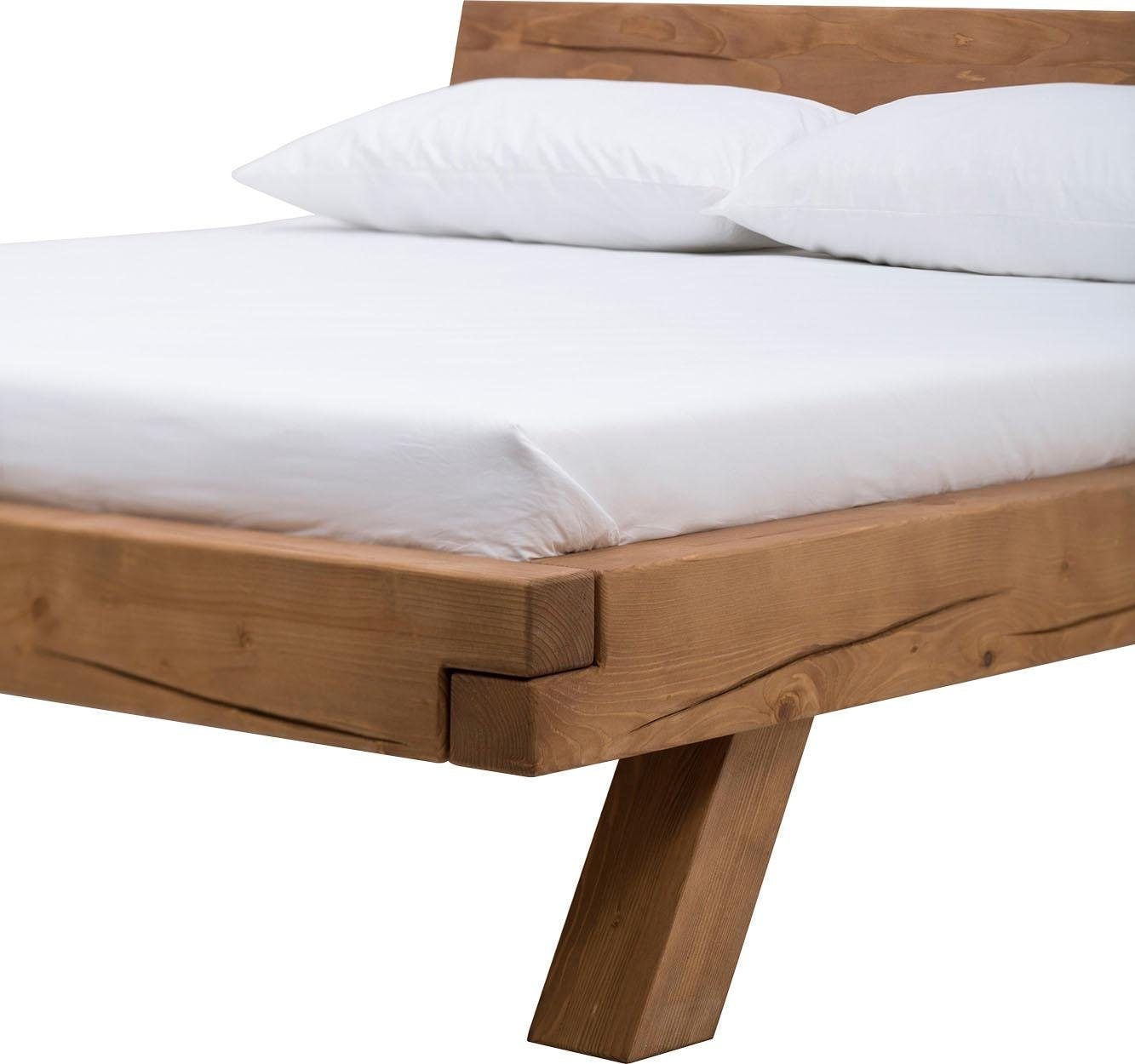 SalesFever Massivholzbett »Eik Naturbelassenes Bett« Landhaus-Charme trifft auf rustikales Balkenbett