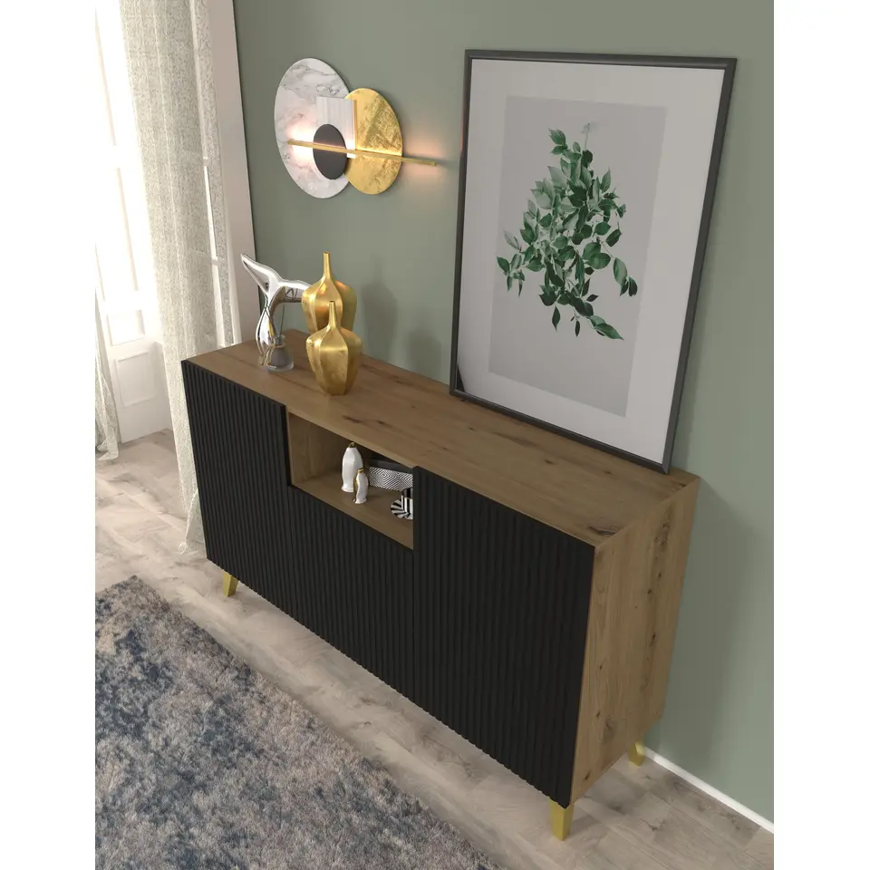 Dressoir Ravenna PB 150 2D1DM artisan eiken / zwart mat gefreesde fronten