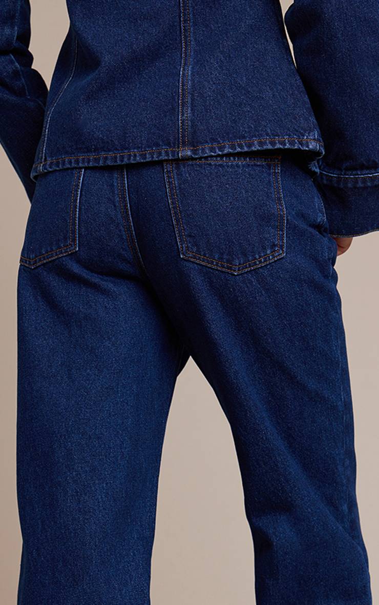 Bleu Indigo Jean Droit Taille Haute