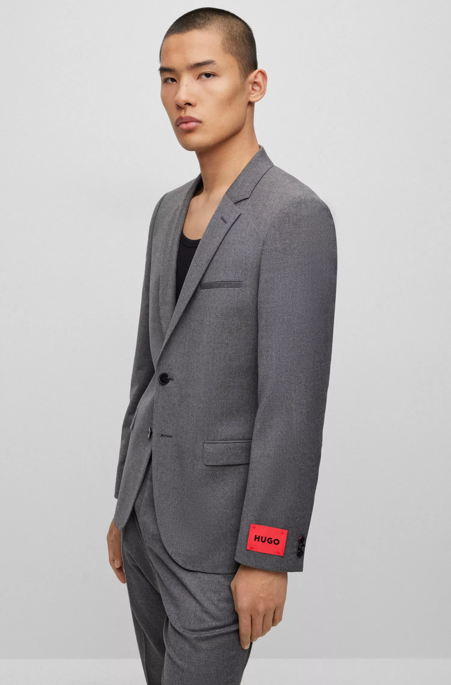 Jaqueta HUGO vermelha, extra slim fit, em flanela de lã elástica mesclada.