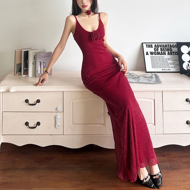 Sugarcoat - Spaghettibandjes Effen Glitter Mesh Maxi Schedejurk