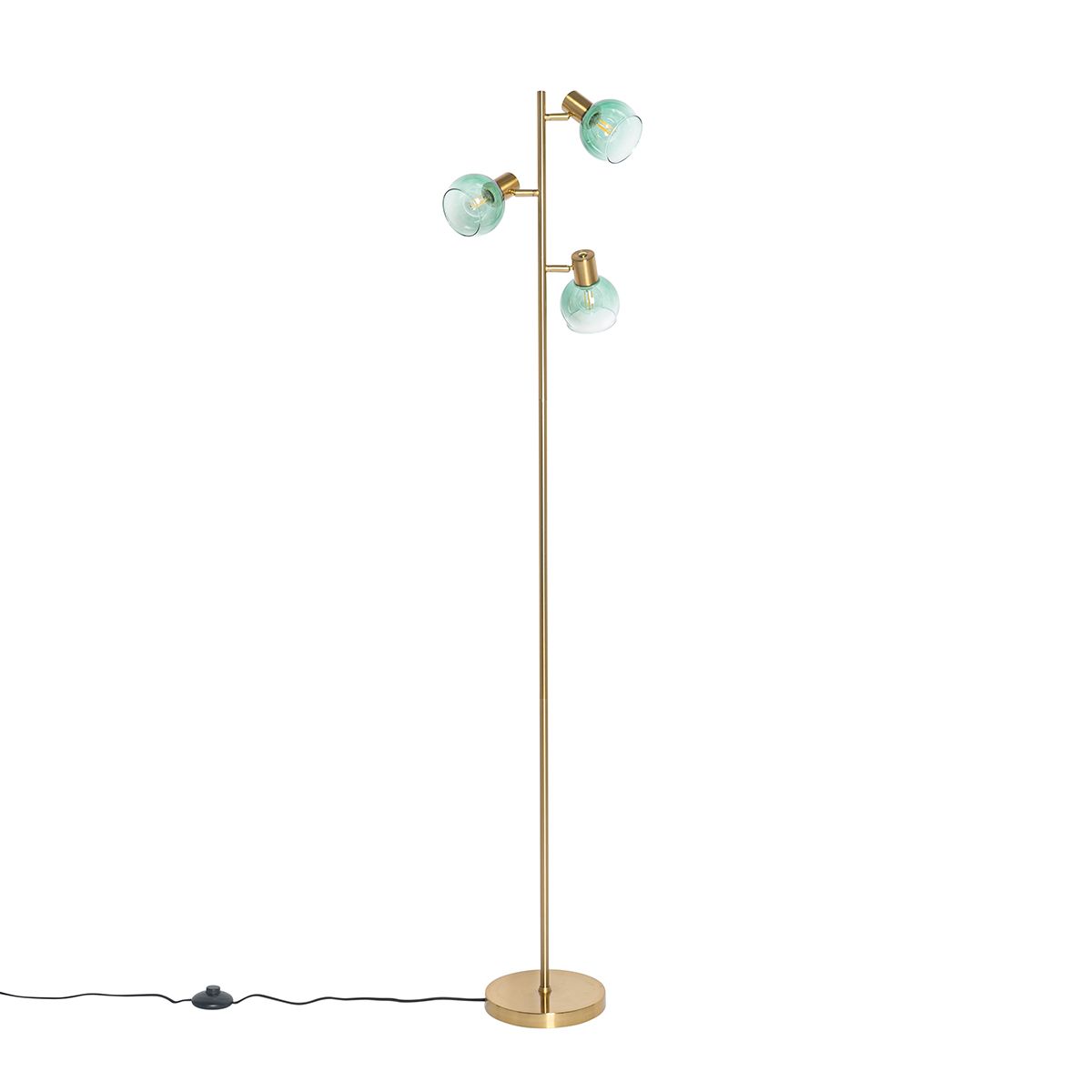 Art Deco vloerlamp goud met groen glas 3-lichts - Vidro