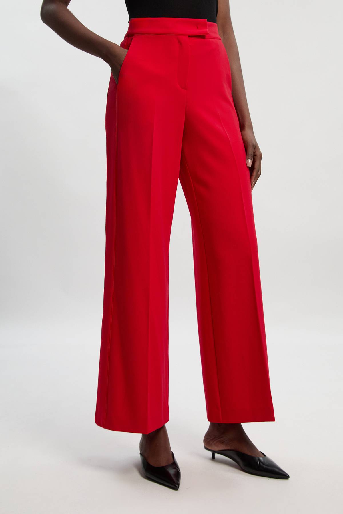KarenMillen Pantalon Tailleur Large à Jambes Évasées en Stretch Compact avec Finitions