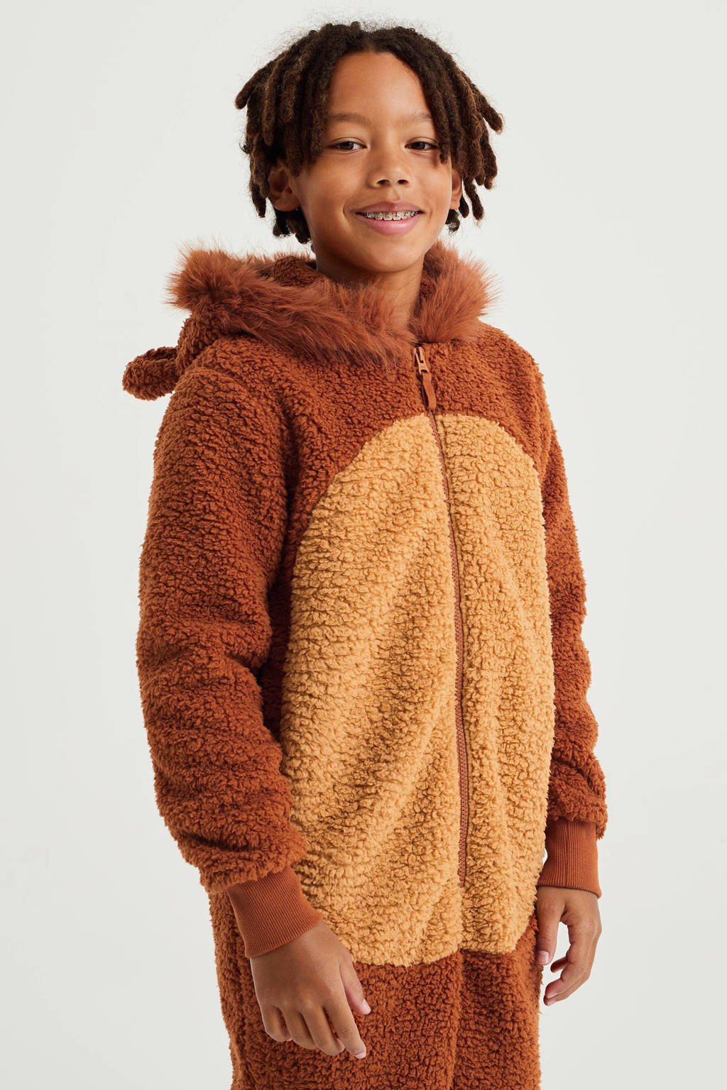 WE Fashion teddy onesie Tijger roestbruin/camel