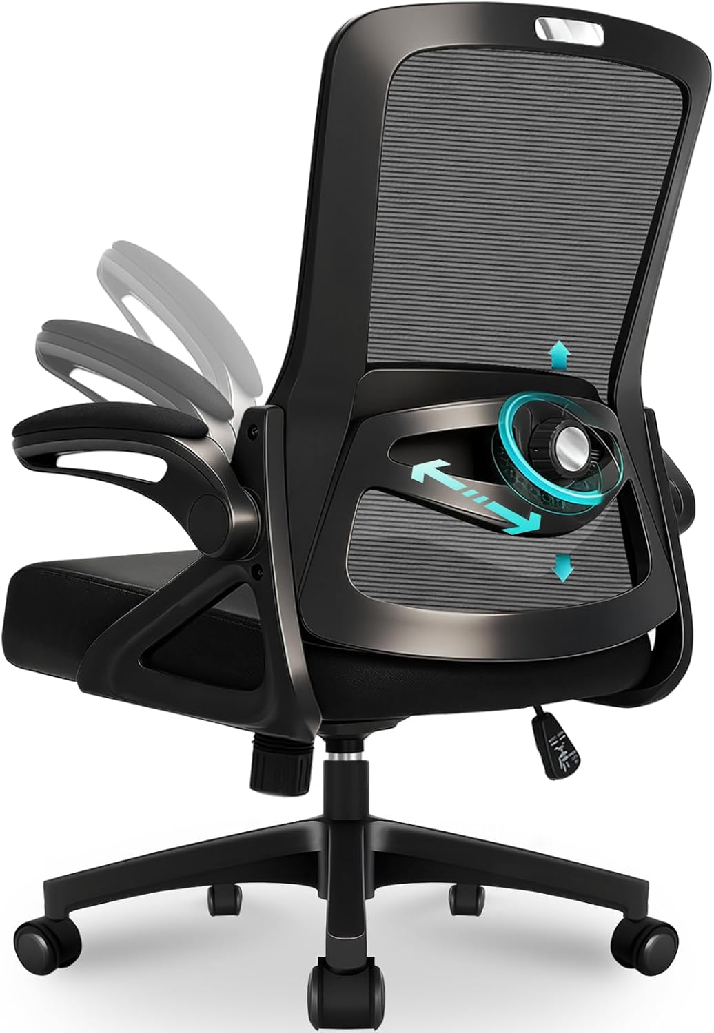 Bürostuhl Ergonomischer, Schreibtischstuhl mit Klappbaren Armlehnen, Höhenverstellbarer Bürostuhl mit Verstellbarer Lendenwirbelstütze und leisen Rollen, Chefsessel Belastbarkeit 120kg