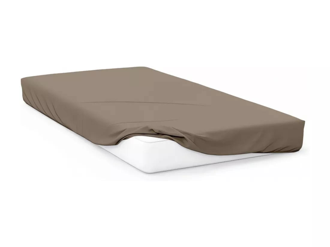 Drap housse 140x190 cm en coton 57 Fils SOLEIL D'OCRE taupe