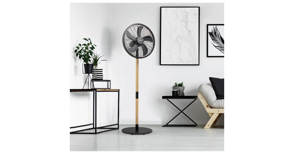 BestronDFS45WB Design Statiefventilator  (Zwart/houtkleur, Ø 45 cm | stijlvol hout desgin)