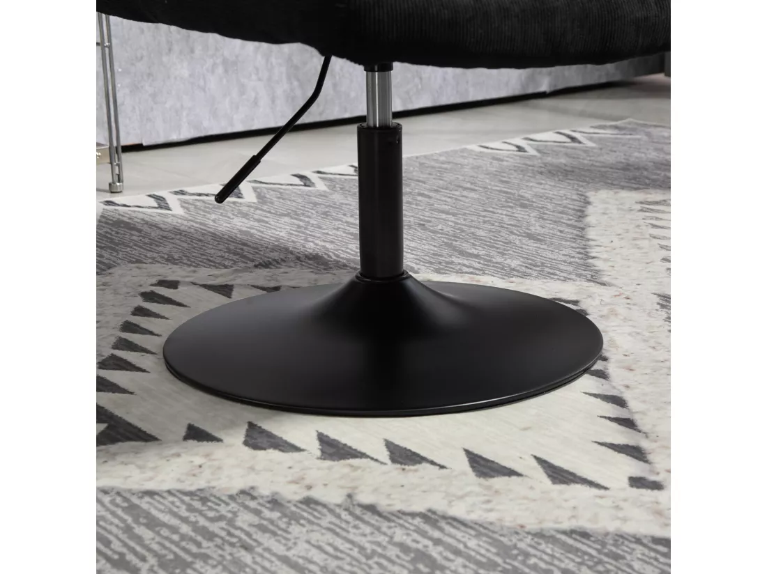 Fauteuil lounge HENRY chaise rembourrée avec base pivotante et couverture en velours côtelé noir
