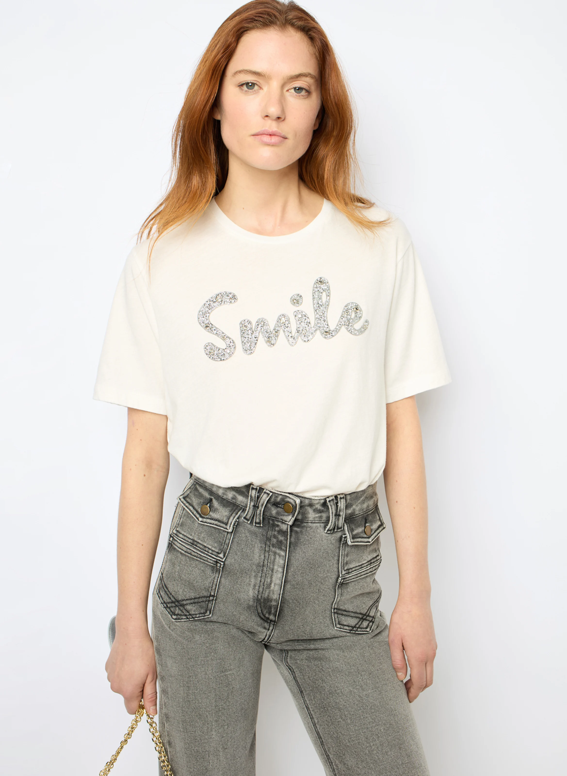 AZEL - Tee-shirt col rond droit en coton | Blanc
