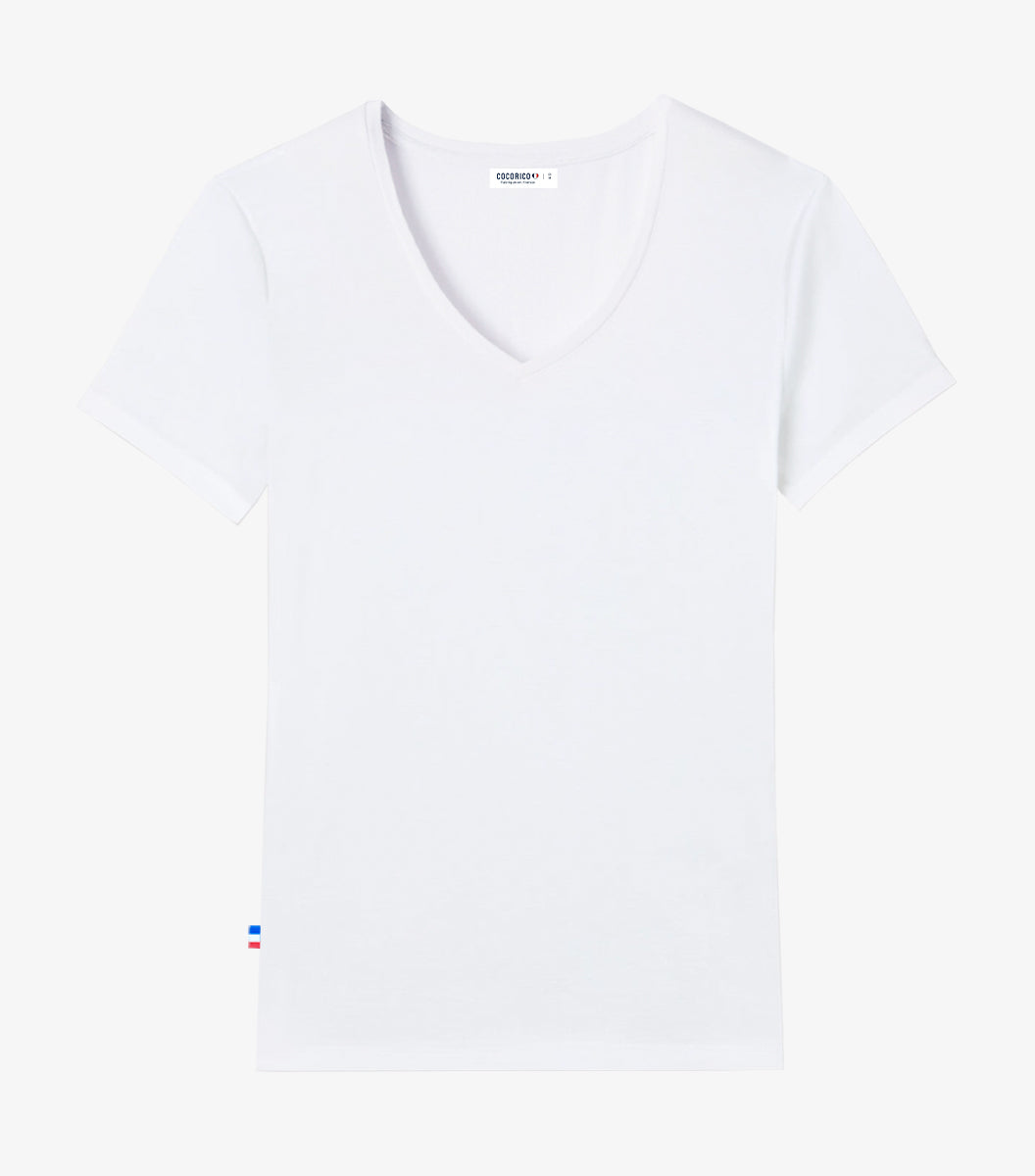 T-shirt col V Femme Blanc - Intemporel