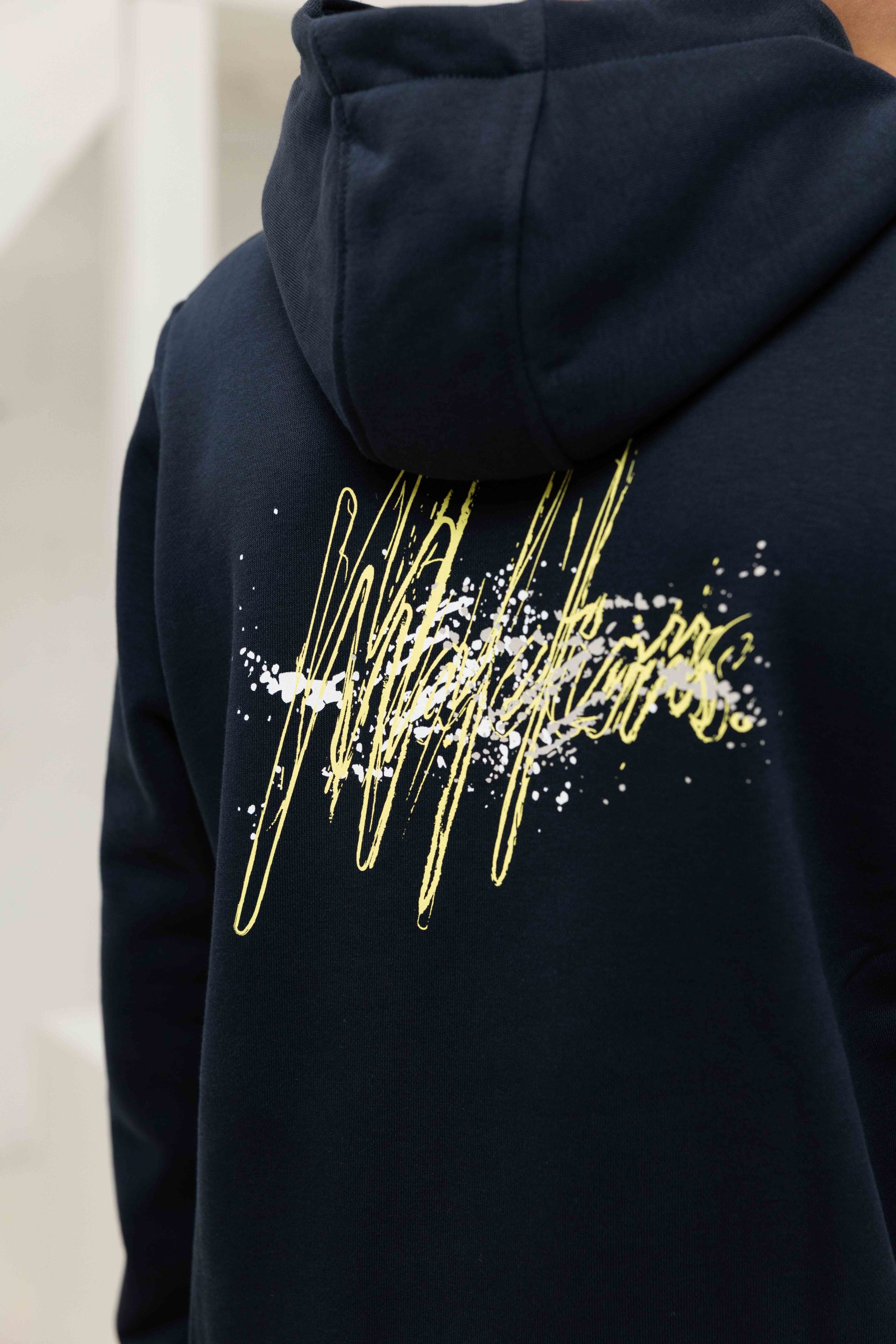 Malelions Splash Hoodie Kids Donkerblauw/Geel