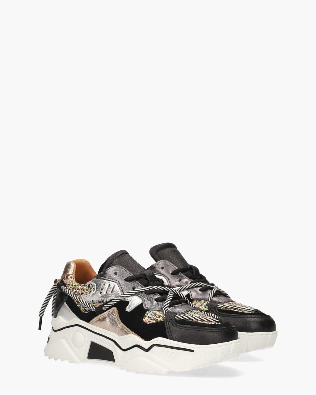 DWRS Label Jupiter Tweed Zwart/Multicolor Damessneakers