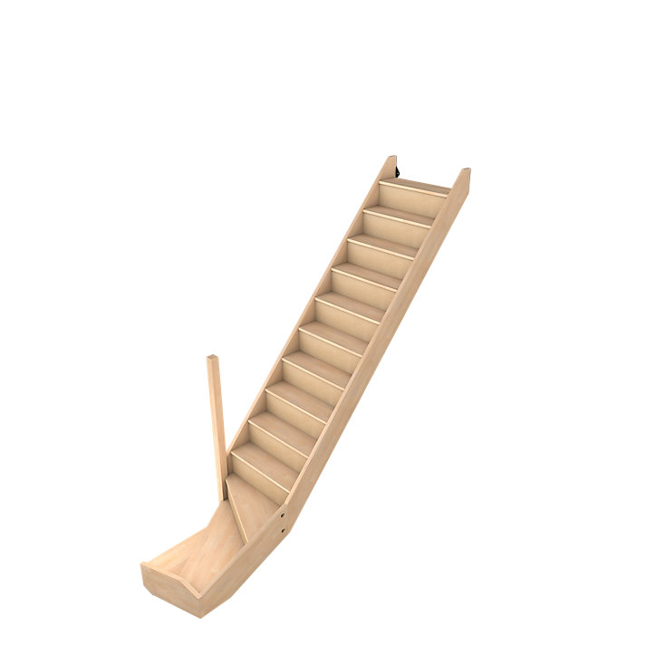 Escalier quart tournant droit FORTIA hêtre naturel 13 marches Siderno avec contremarches