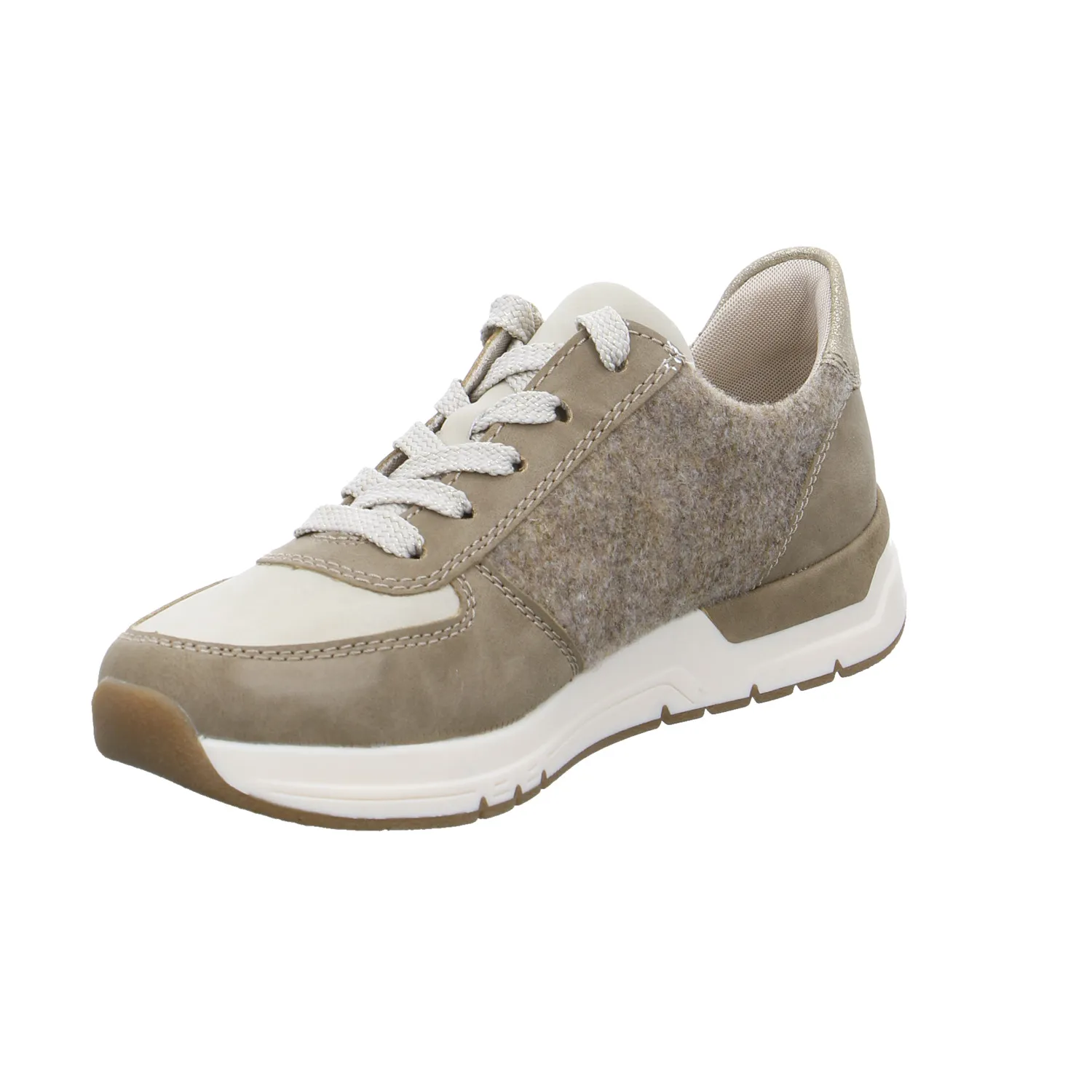 RIEKER Comfort-Schnürer Beige Lederimitat  mit Wechselfussbett