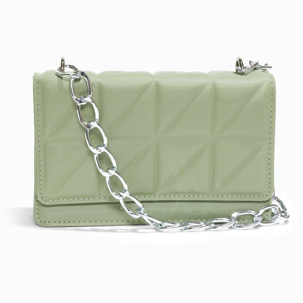 Sac pochette effet matelassée avec chaîne métal 20xH13cm - 2 modèles noir ou vert