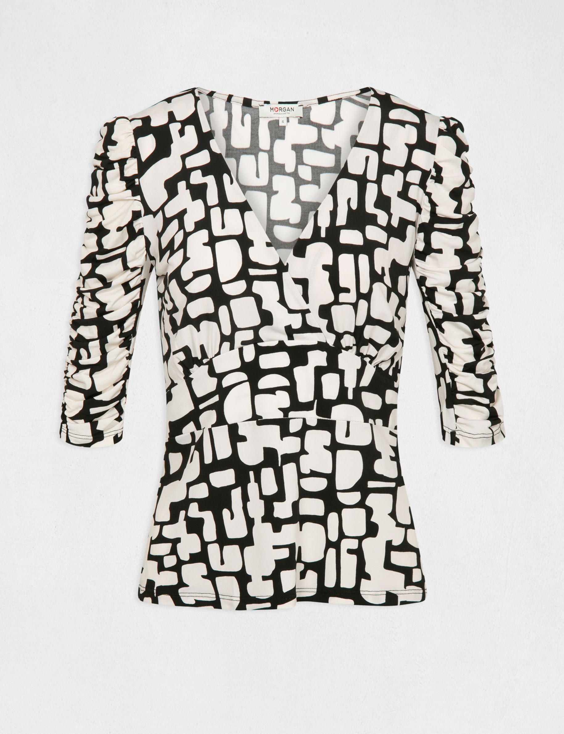 T-shirt manches 3/4 imprimé géométrique ecru femme - ecru