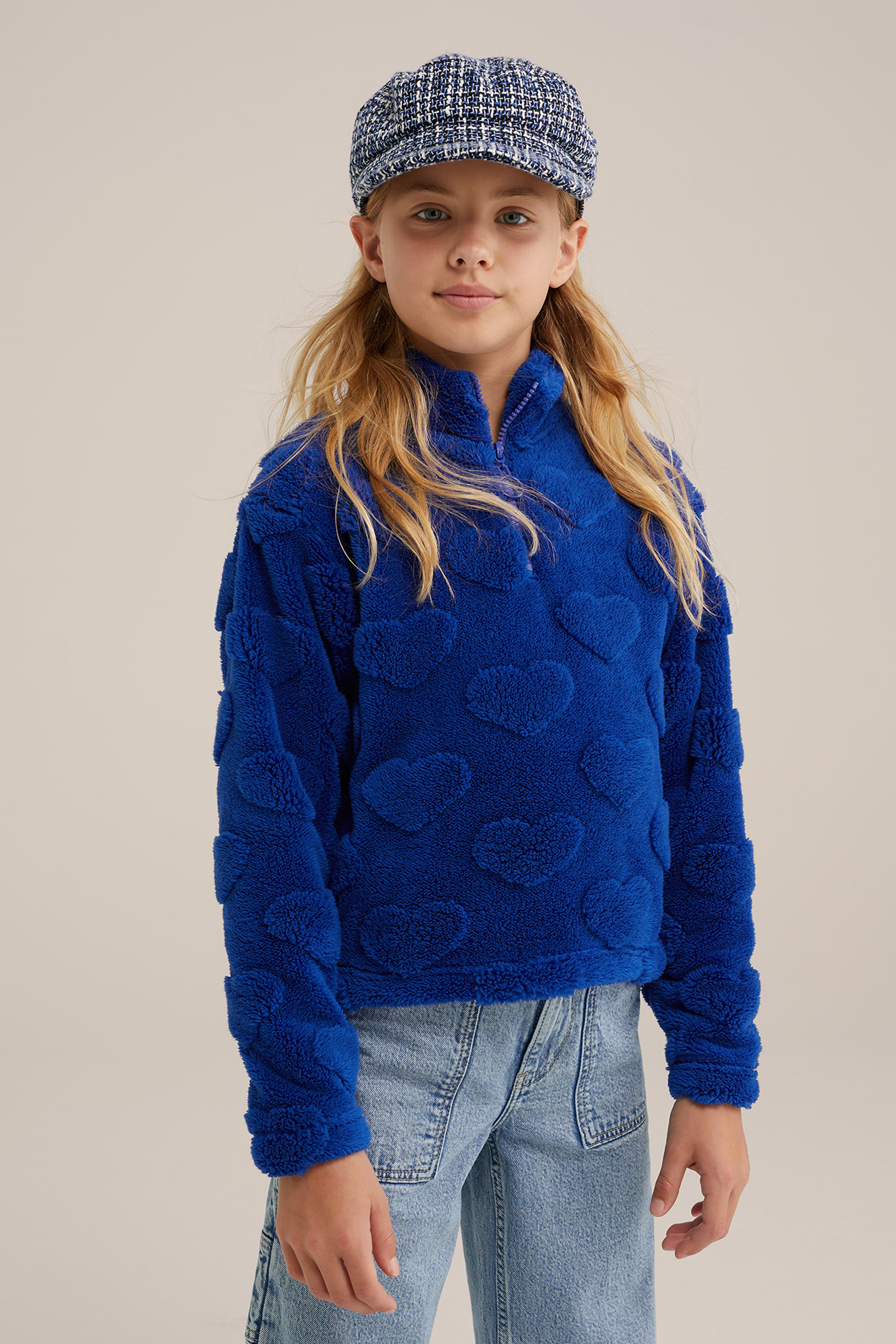 Meisjes sweatvest met structuur WE Fashion Kobaltblauw