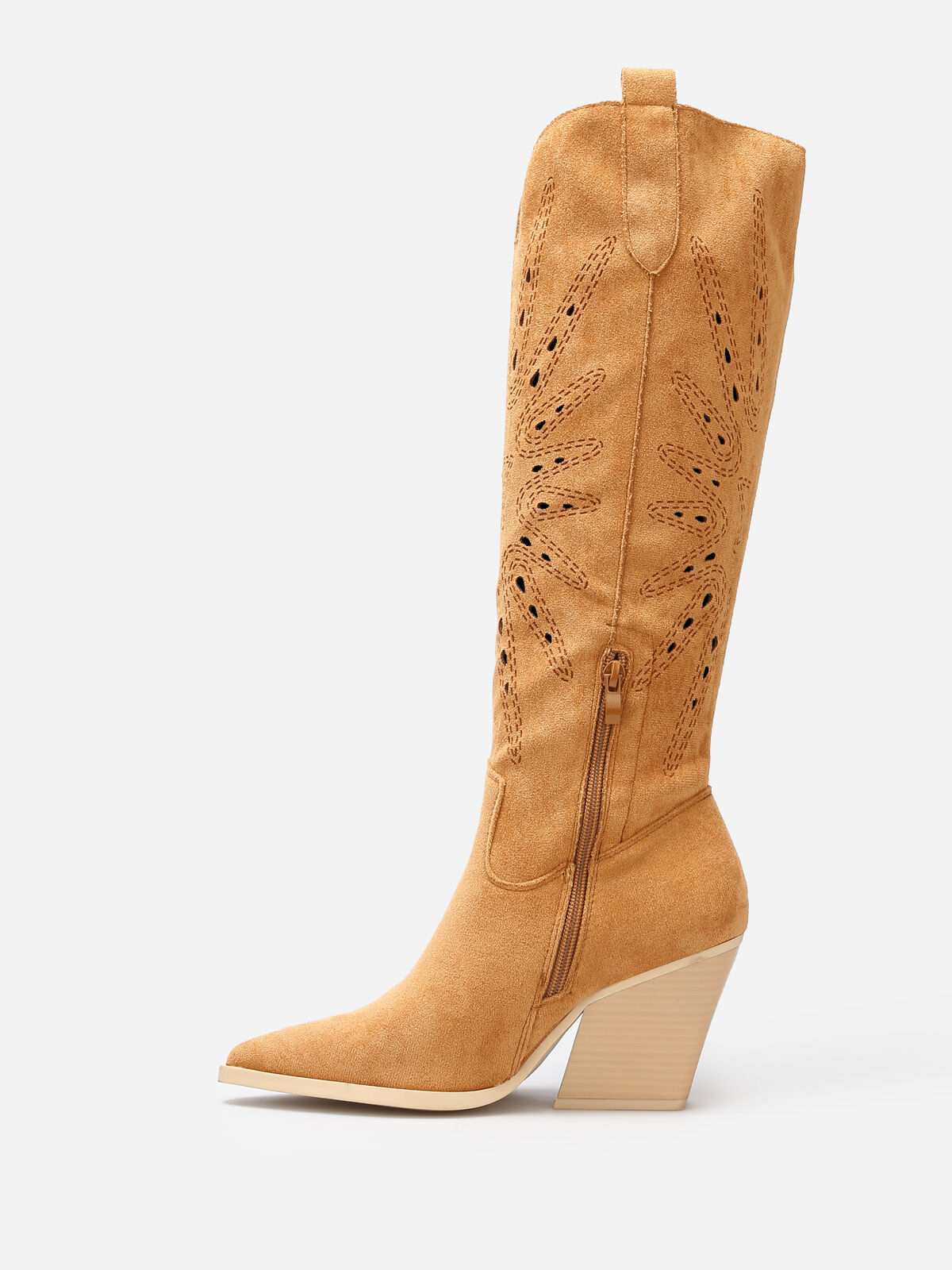 Bottes santiags en suédine ajourée- Camel clair