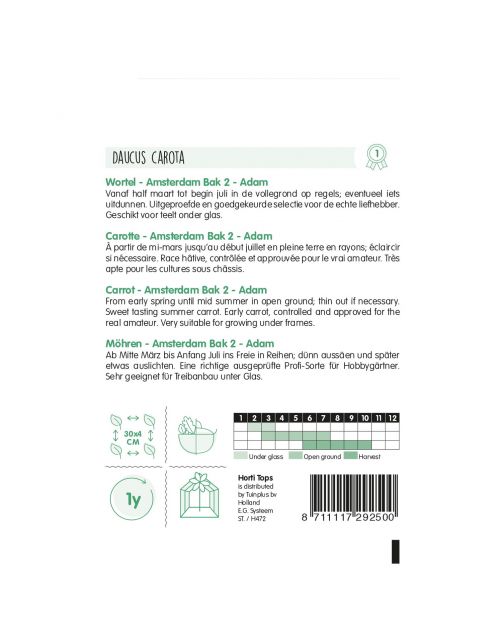 Hortitops Wortelen Amsterdamse Bak 2 - Adam - Groentezaden - 5 g