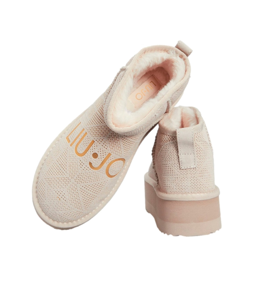 Botas de tornozelo Liu Jo em couro, modelo Jane 01, bege - Plataforma de 5 cm -