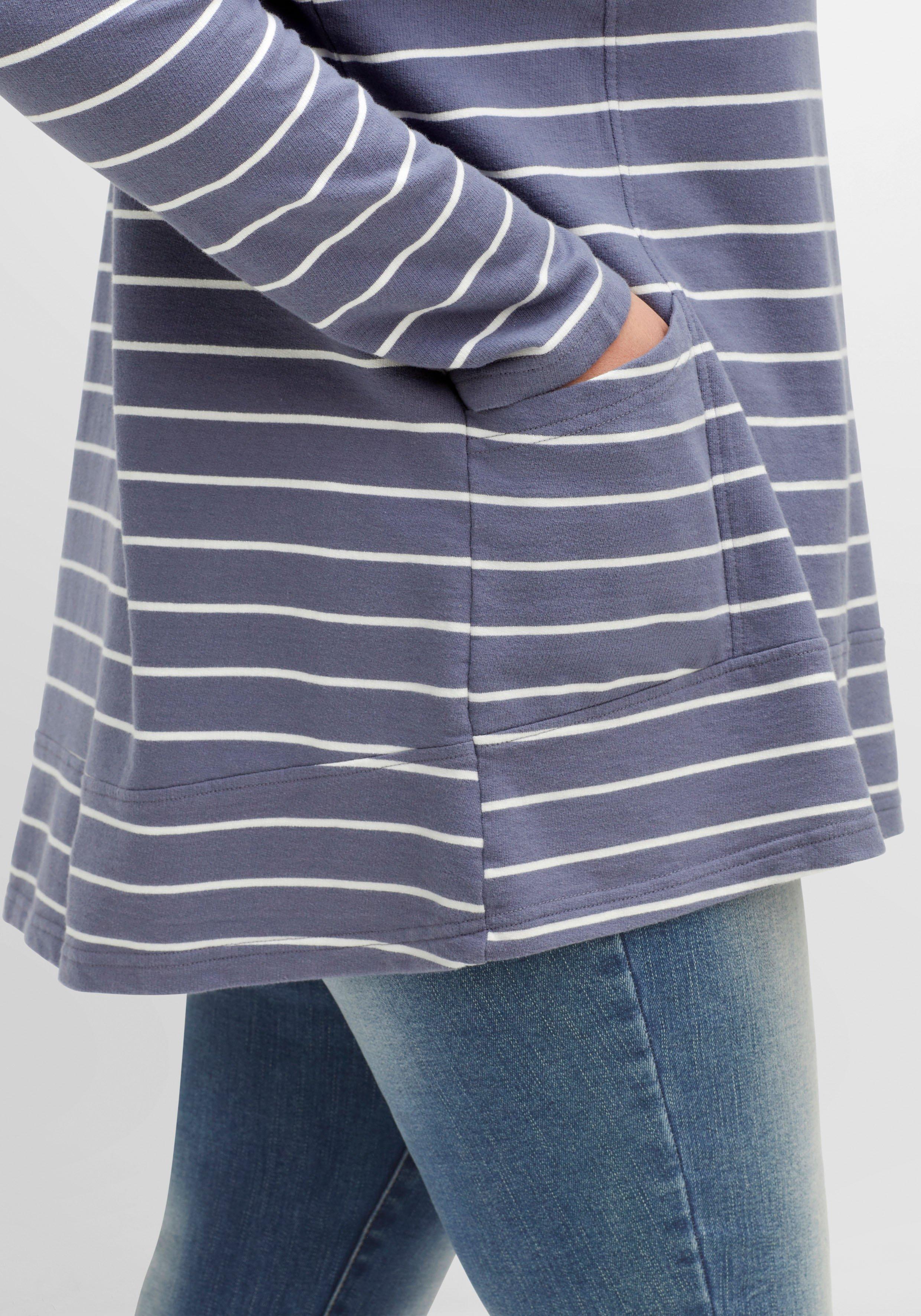 Sweatshirt in A-Linie, mit Ringeln und Troyerkragen