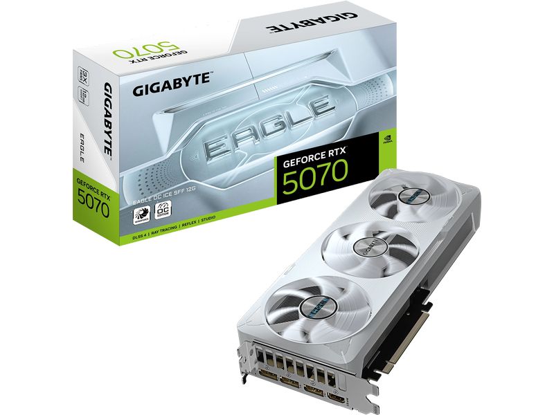 Gigabyte Grafikkarte GeForce RTX 5070 EAGLE OC ICE SFF 12 G Gigabyte Grafikkarte mit 12 GB GDDR7 Speicher