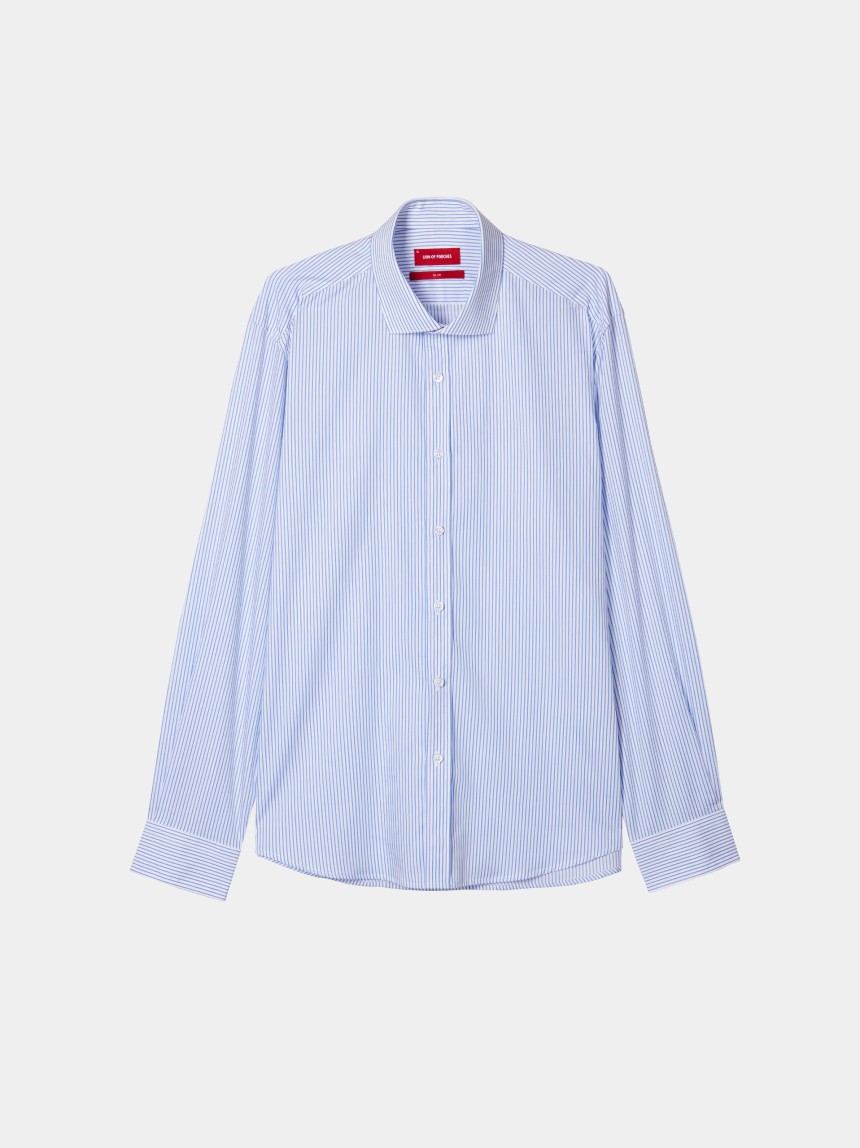 Camisa de riscas slim fit em popelina