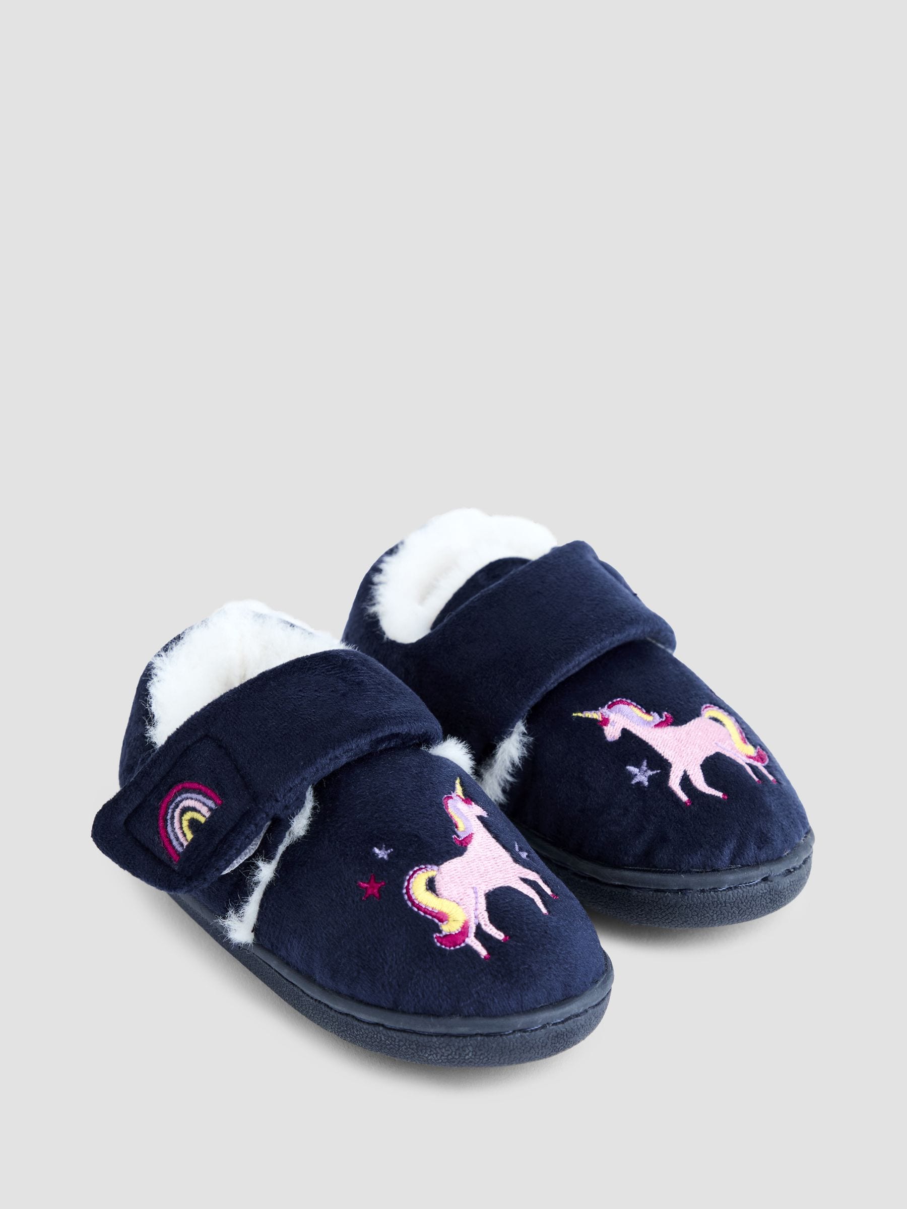 Marineblauw - JoJo Maman Bébé - Pantoffelschoenen met eenhoorn
