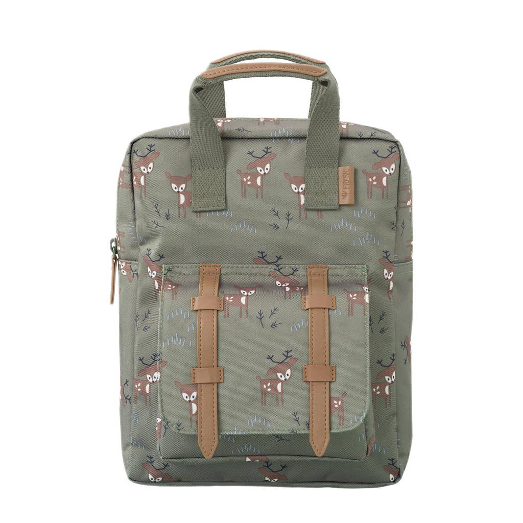 rugzak Deer Small met all-over print olijfgroen