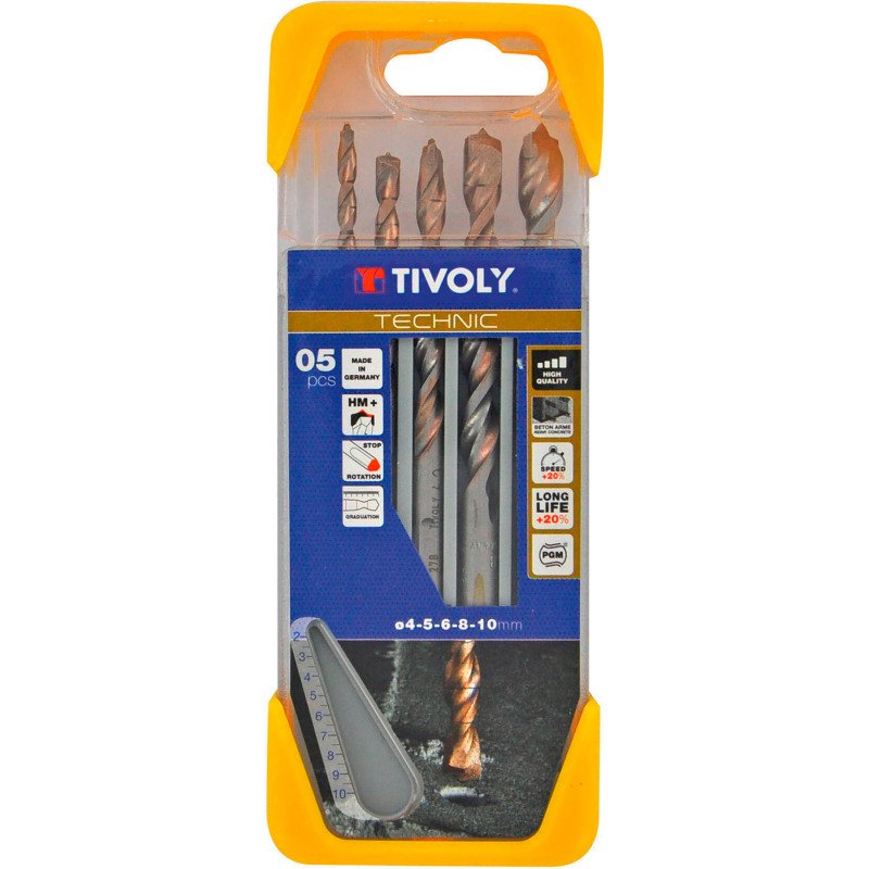 Coffret de 5 forets béton gradués Tivoly Technic Ø 4 à10 mm