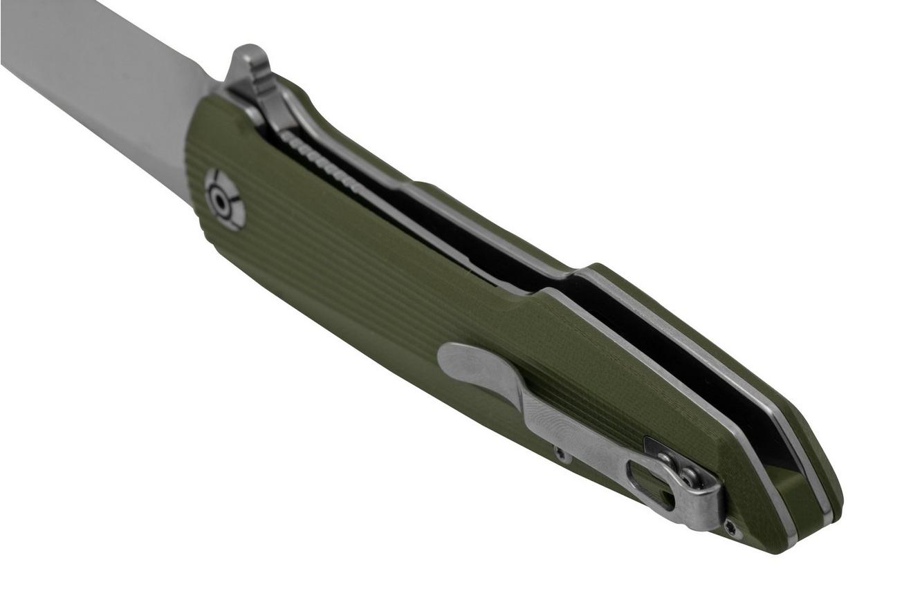 QSP Knife Phoenix QS108-B1 Satin D2, Green G10, zakmes