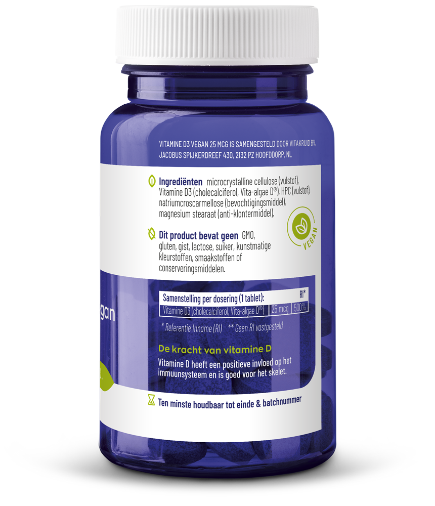 Vitakruid Vitamine D3 Vegan 25 Mcg / 1000 Ie (120 tabletten)