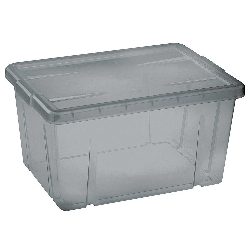 Boîte de rangement gris fumé avec couvercle 30L