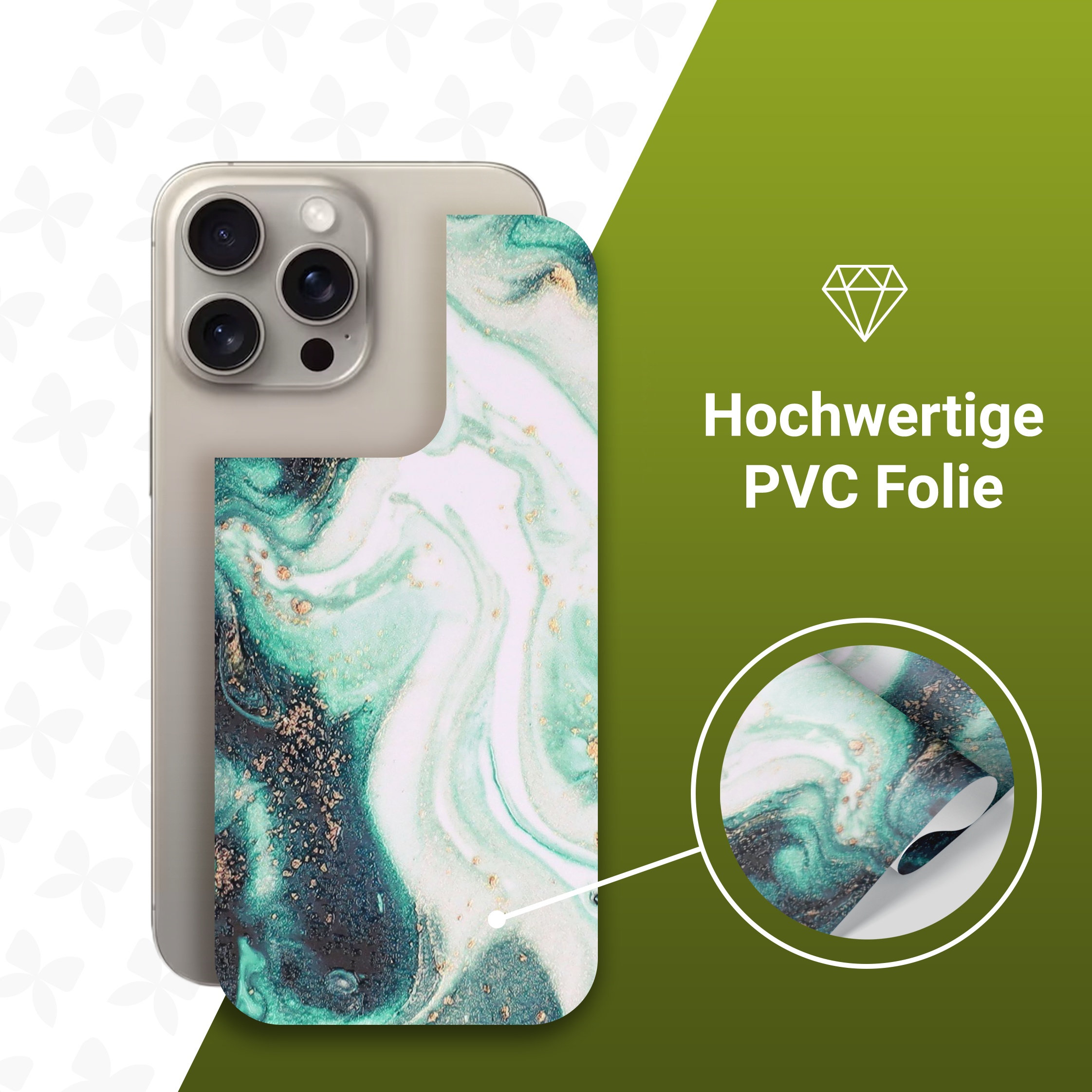 (2er Set) iPhone 14 Pro Backcover Schutzfolie Swiss Made - Smaragd Marble