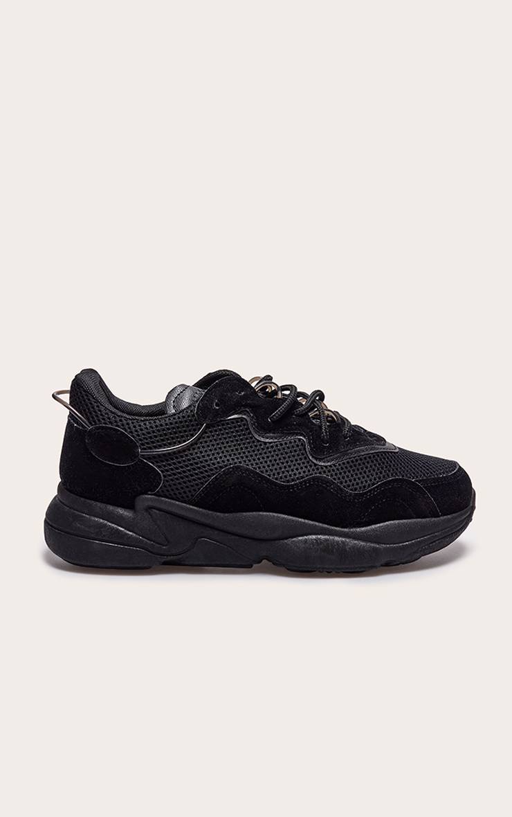 Noir Baskets À Semelle Bulle En Mesh Contrasté Avec Lacets
