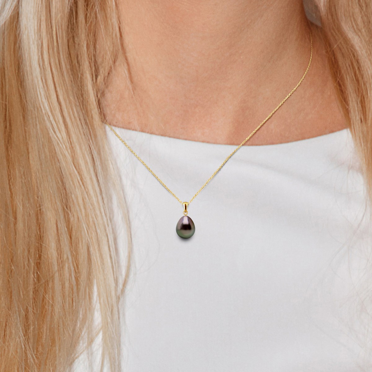 Pendentif Bélière Or Jaune - Véritable Perle de Culture de Tahiti Poire 11-12 mm