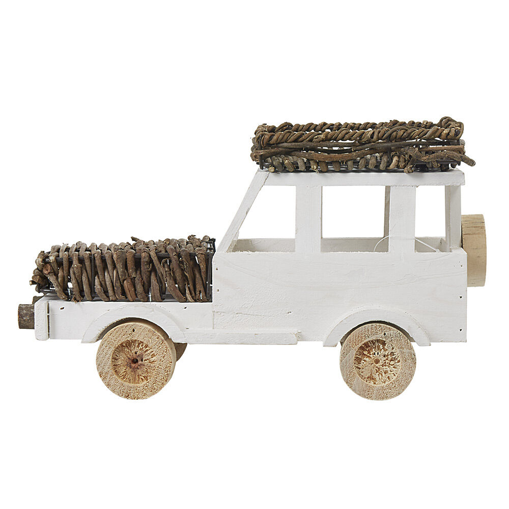 Voiture décorative à poser en bois et rotin naturel