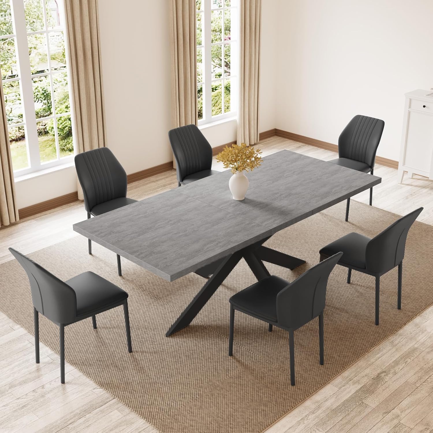 JIEXI Essgruppen Für 4-6 Personen, Esstisch Ausziehbar, Moderner Grauer MDF-Holztisch, Geeignet Für Wohnzimmer, Küche UP1877730